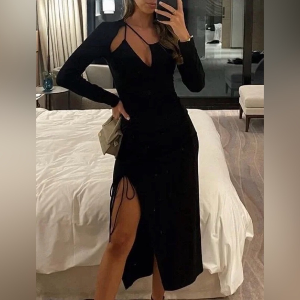 Zara Sophisticated Black Long Sleeve Dress